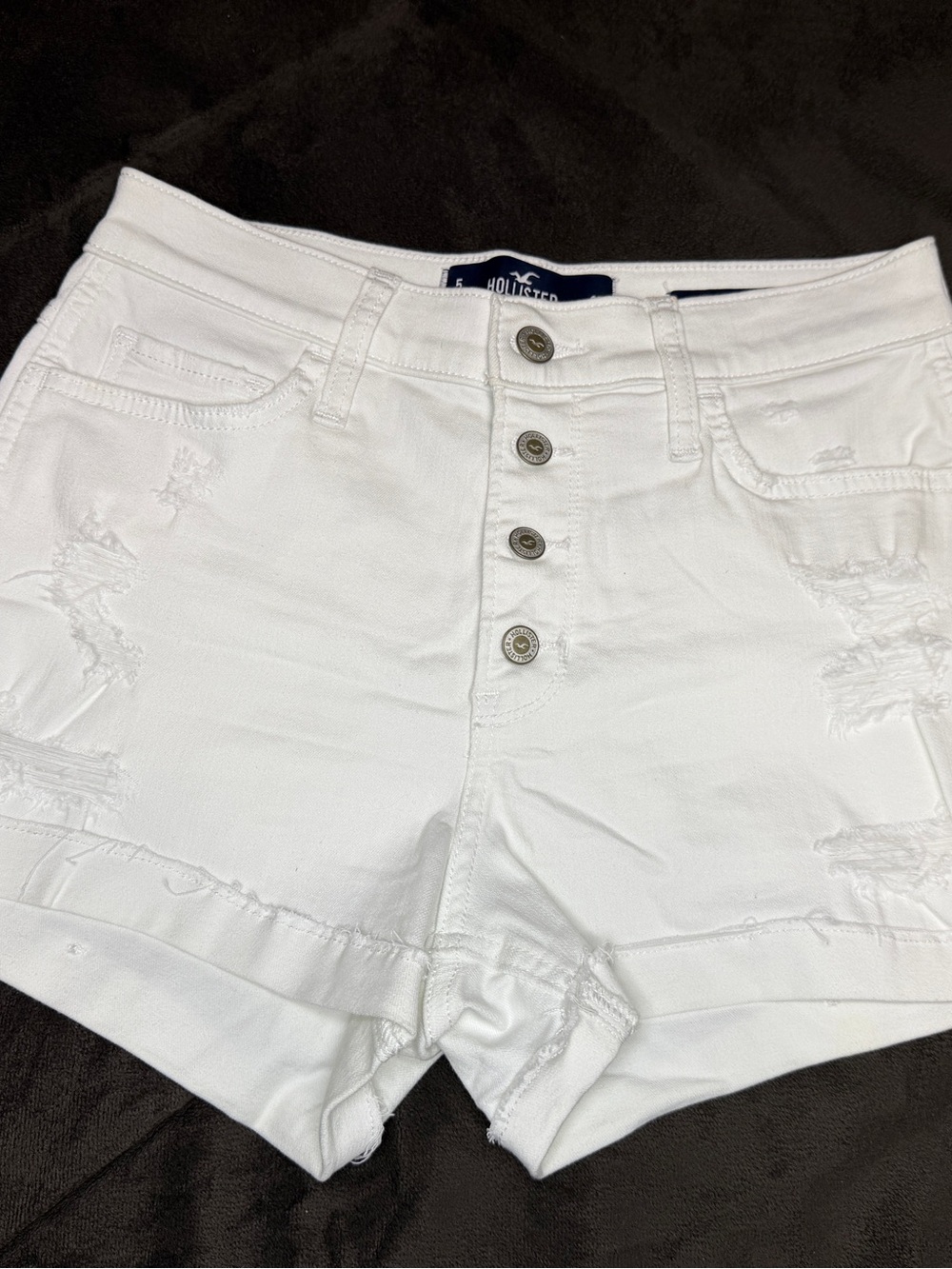 Hollister White High-Rise Button-Fly Distressed Denim Shorts